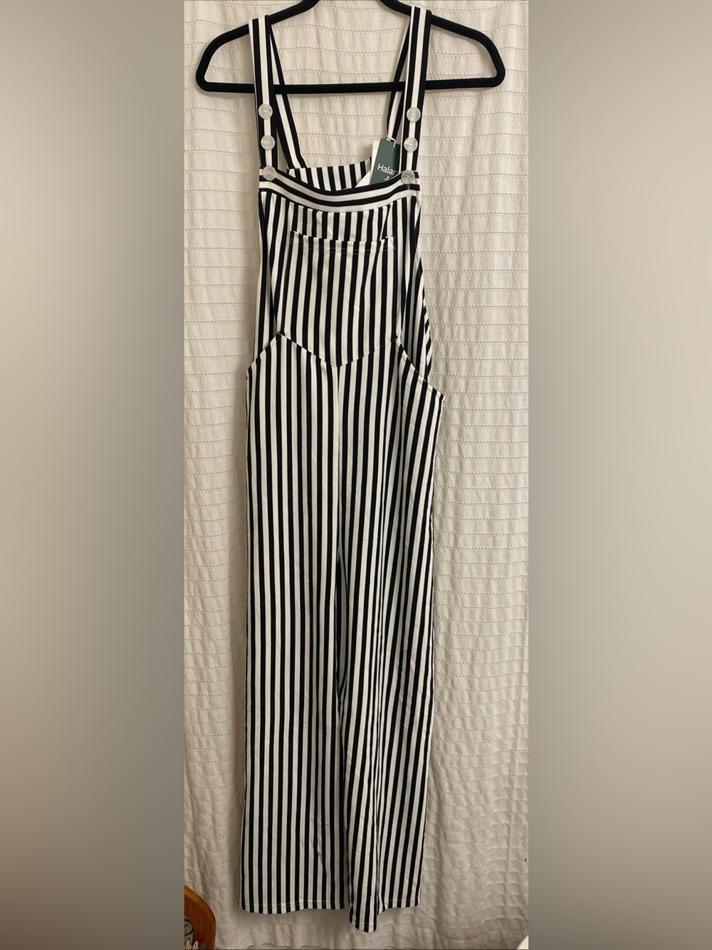 NWT halara overalls xl Black White Stripes